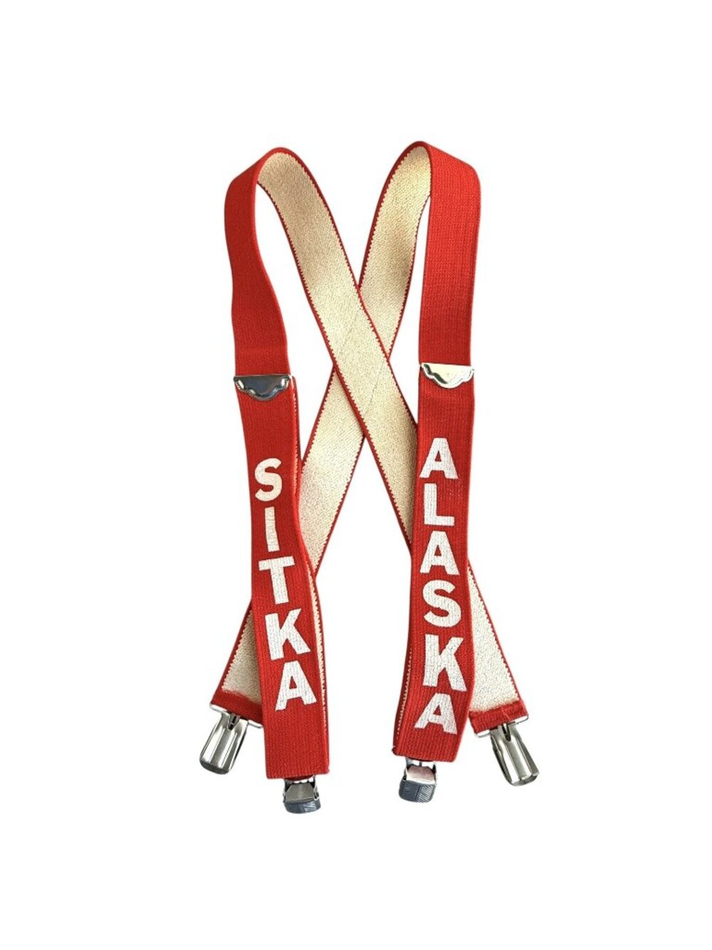 Vintage Red Sitka Alaska Men’s Suspenders Elastic Braces Metal Clips